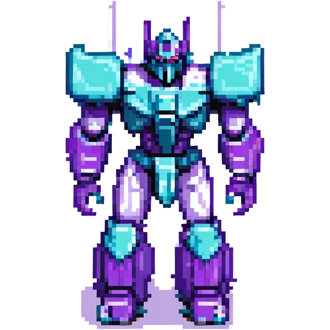 Nemesis Prime menacing stance, pixel art, sharp angles, purple and teal accents, 8-bit style emoji