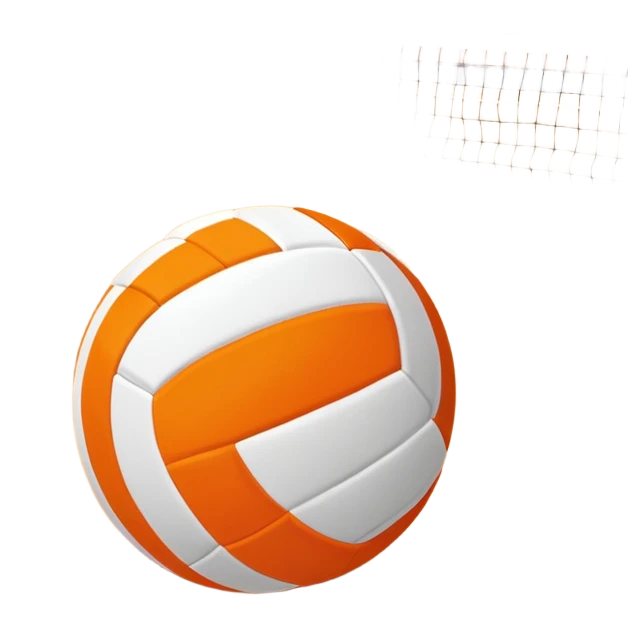 A close-up of a volleyball on the court, with the net in focus and the court markings visible. The background shows the stands filled with spectators, creating an energetic atmosphere of a volleyball match, with attention to detail on the equipment and the surrounding environment. emoji
