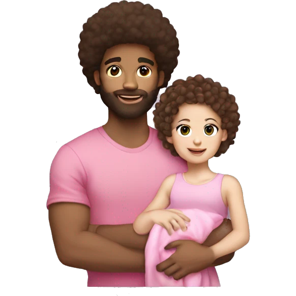 Lightskin guy with afro hair and a Brown haired white girl Holding a baby with dark short hair and pink clothes emoji