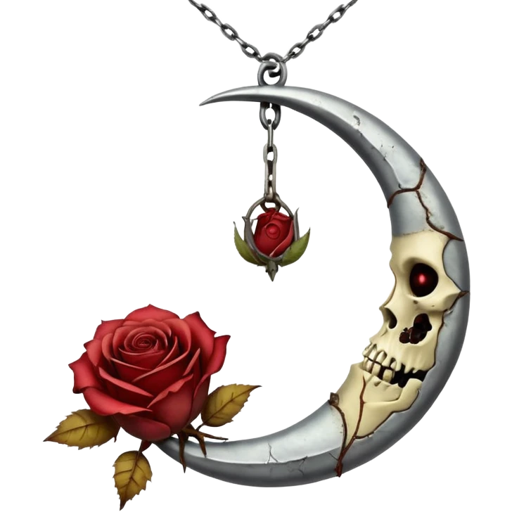 crescent moon with dead rose and metal chain emoji