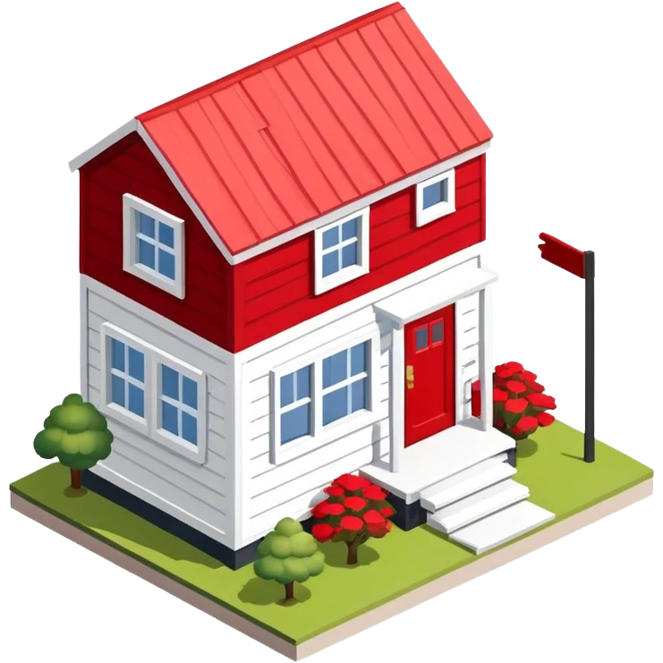 Red and white tiny house, isometric  emoji