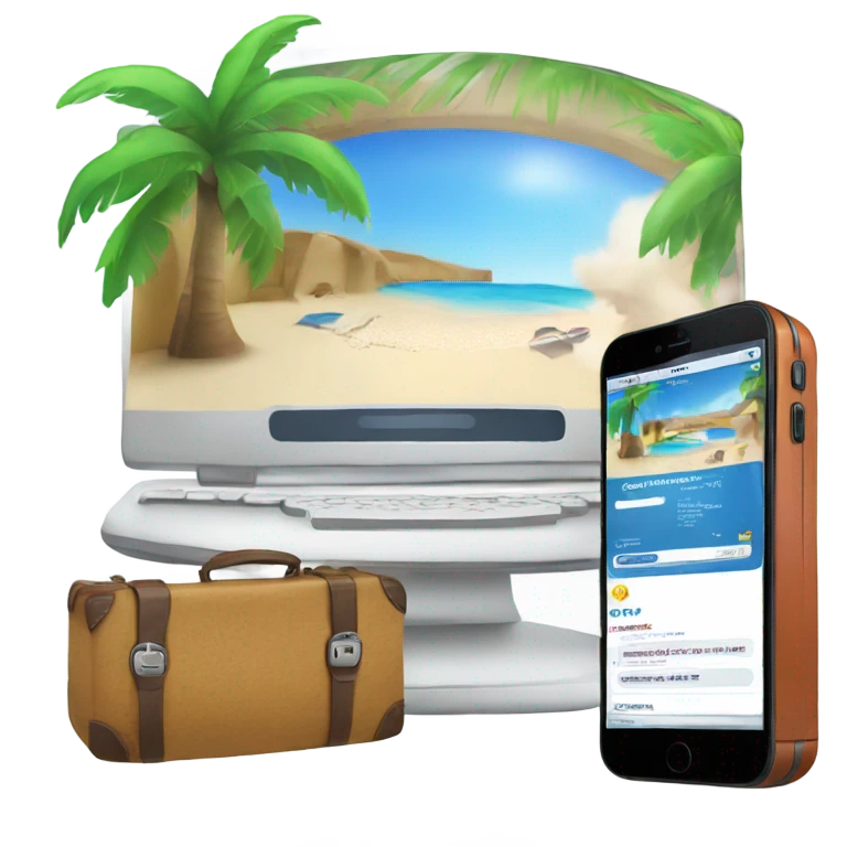computer with a travel agency website in the screen emoji