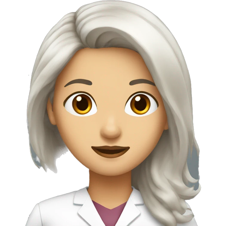 mujer medico de pelo largo y marron, con ojos marrones claros emoji