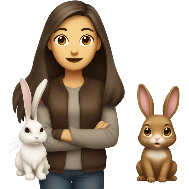 Brunette girl and brown light rabbit  emoji
