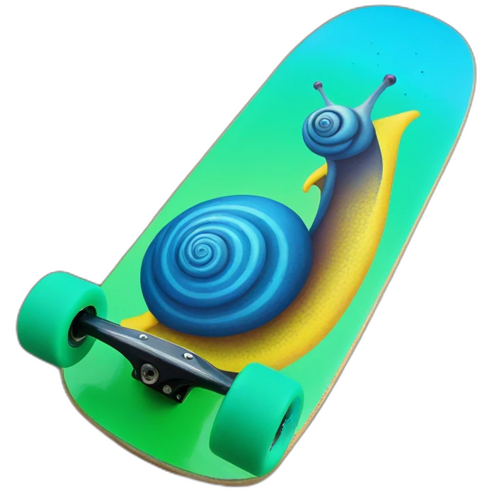 snail in blue on a green and yellow skateboard emoji