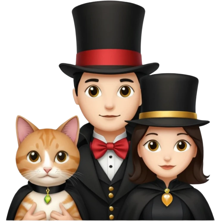 magician couple and their pet cat emoji
