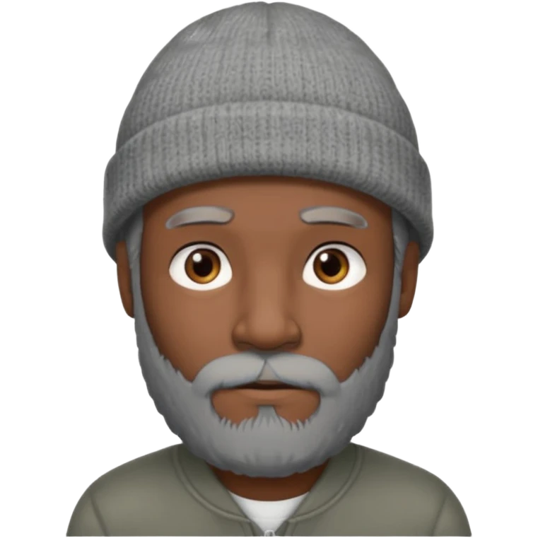 A dark-skinned man with a gray beanie, brown eyes, and a gray beard, wearing a calm expression. emoji