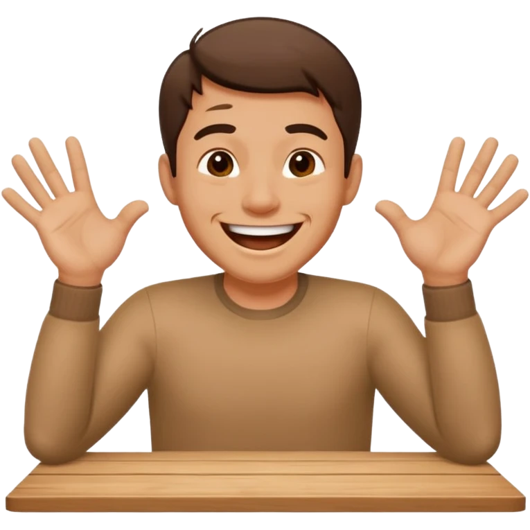 A man is laughing and knocking with both hands on the table in front of him emoji