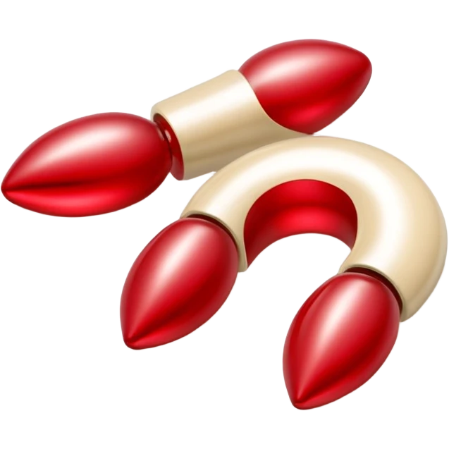 a pair of magatama (comma-shaped jewel beads) on top of one another in red and beige isometric view emoji