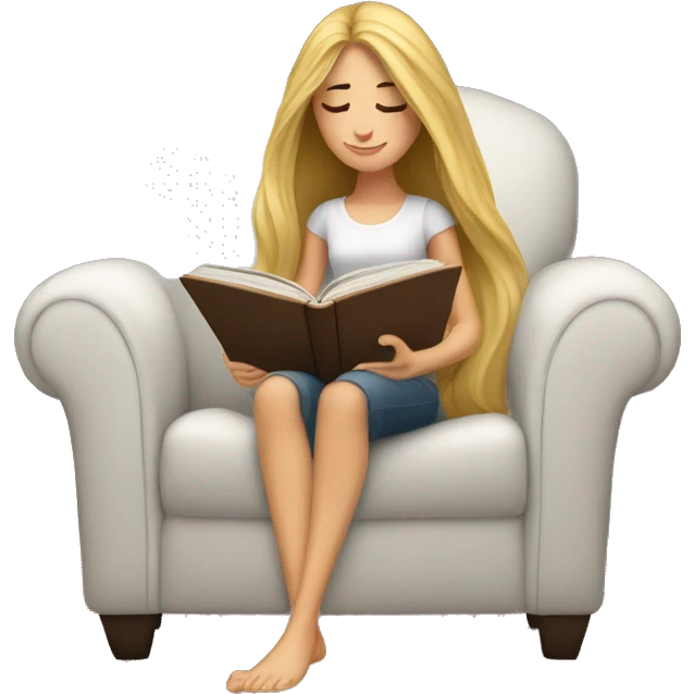 long hair white girl reading a book in cozy chair  emoji