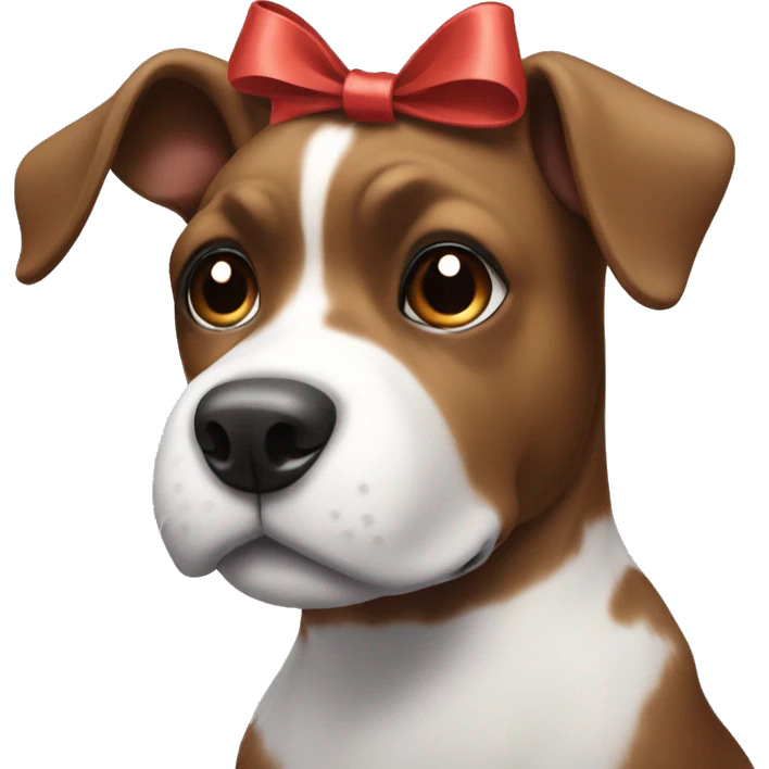 Brown, Black and White dog with a bow on its head emoji