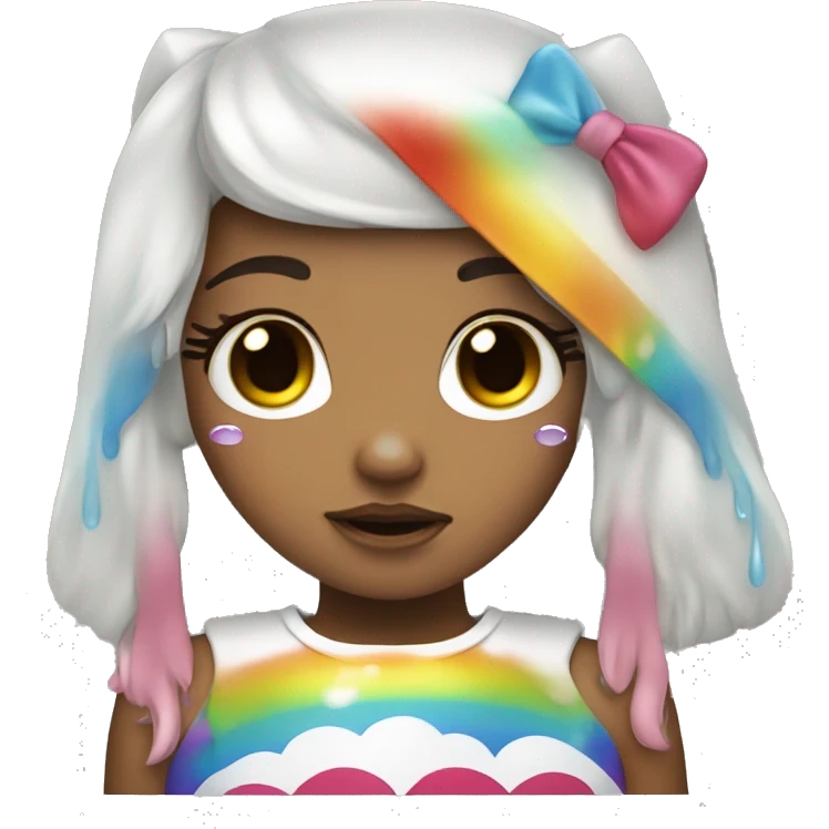 a girl dressed as hello kitty crying rainbow tears emoji