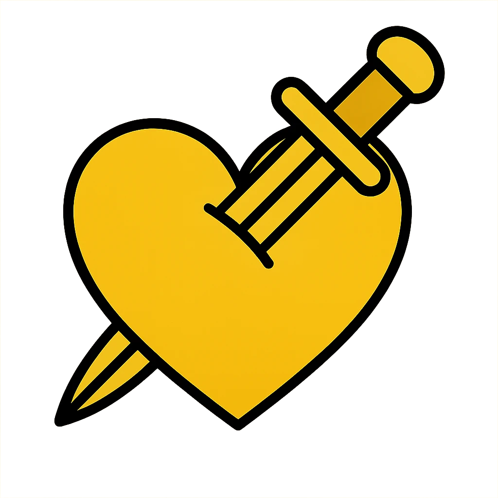 golden heart with a golden dagger crossing it emoji