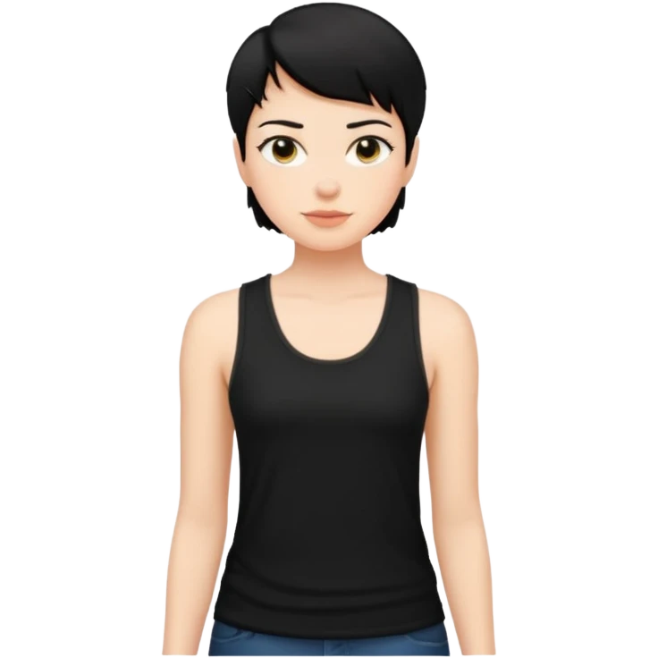 a white woman with short tomboy black hair wearing men's black tank top emoji