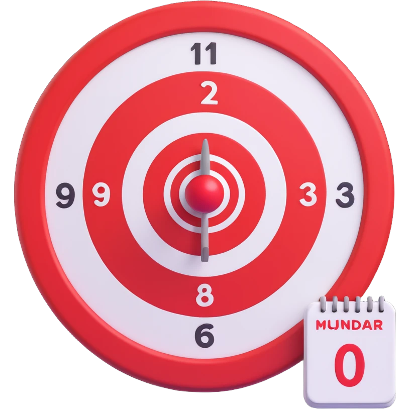 3D emoji of a calendar with a red and white bullseye target symbol on one of the dates emoji