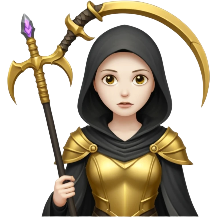 feminine grim reaper in a gold with scythe emoji