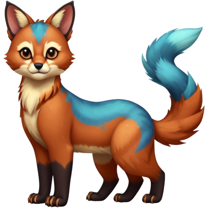 Colorful tropical blue exotic cute cool beautiful shiny beautiful fantasy-caracal-Gryphon-Cacomistle-Trico-Red-Panda-oncilla-animal-Fakémon-hybrid-fursona (full body) emoji