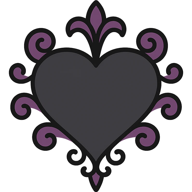 black gothic heart, ornate, dark, elegant, color outline icon style emoji