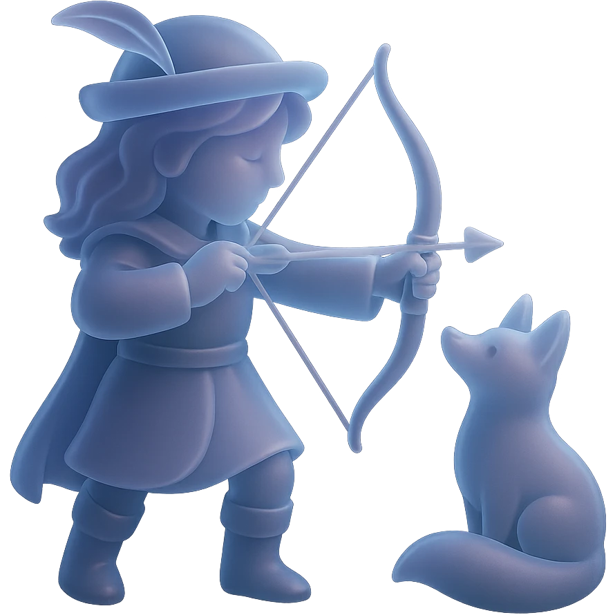 archer and fox together, matte glass style, dreamy fairytale, inspired by 'Once Upon a Broken Heart' emoji