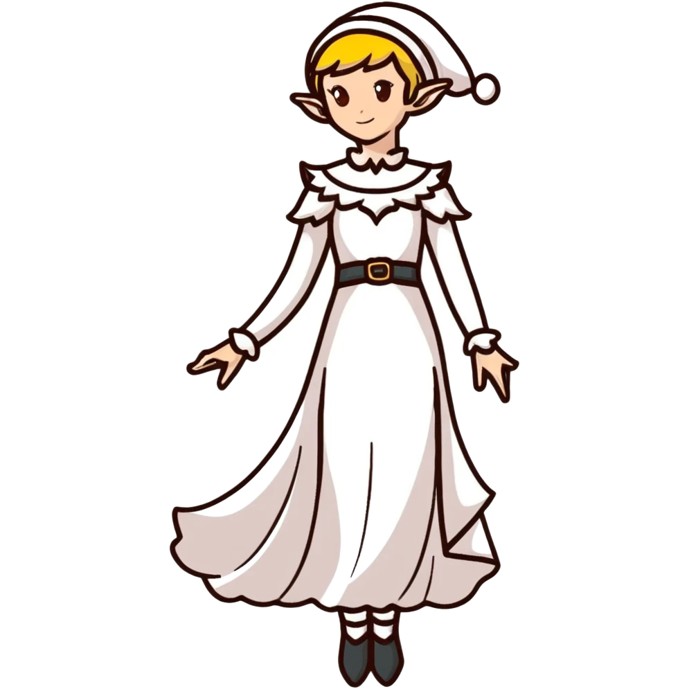 elegant female elf with feminine features, beautiful dress, graceful posture emoji