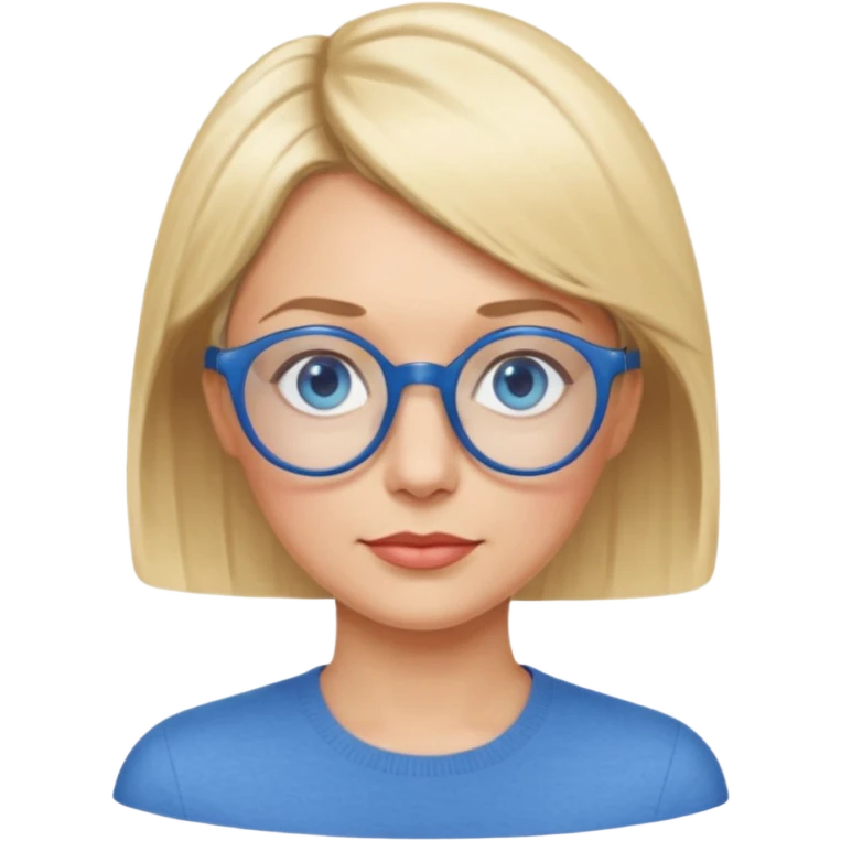 femme 40 ans cheveux courts garçon blond ave raie sur le coté, yeux bleu et lunettes rondes bleues emoji