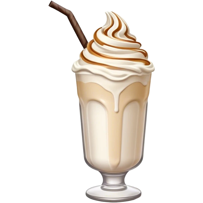 Cinematic Realistic Milkshake Drink Emoji, depicted as a thick, creamy milkshake with a swirl of whipped cream rendered with rich textures and inviting, nostalgic lighting. emoji
