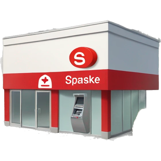 Small Sparkasse branch with the red 'S' logo, glass entrance, an ATM outside, and a few parked cars on a quiet street."






 emoji