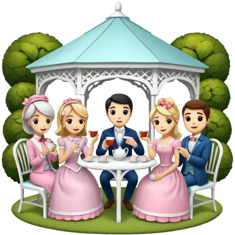 People having a tea party in a white gazebo emoji