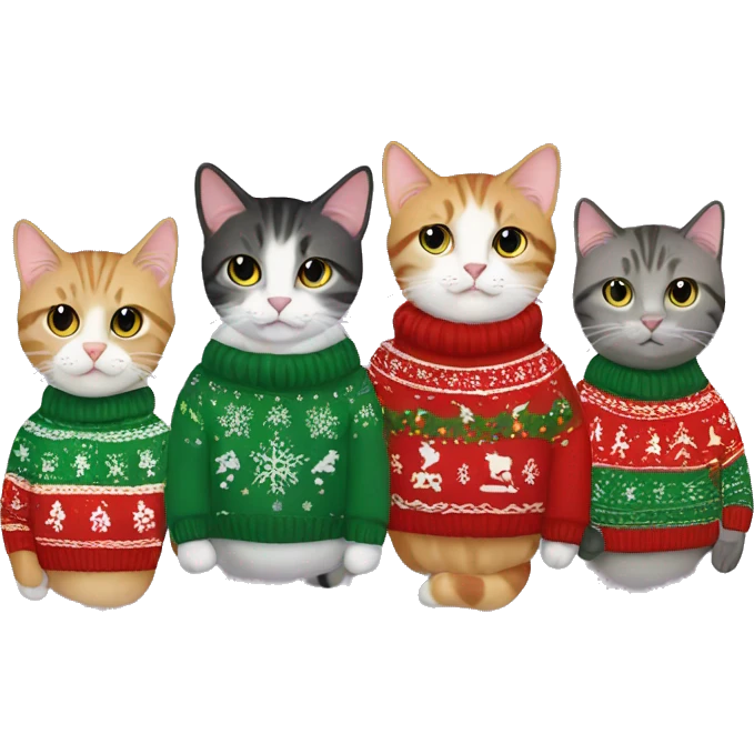 5 cats in christmas sweaters emoji