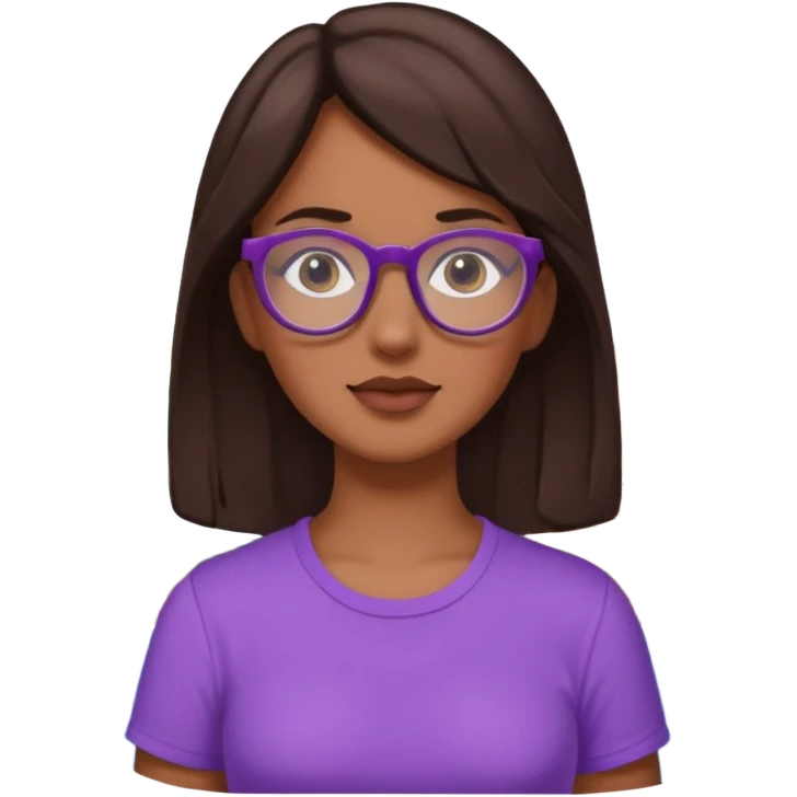 Chica de pelo moreno con gafas, lleva camisa violeta. Piel morena clara. Con Torre de Hércules detrás emoji