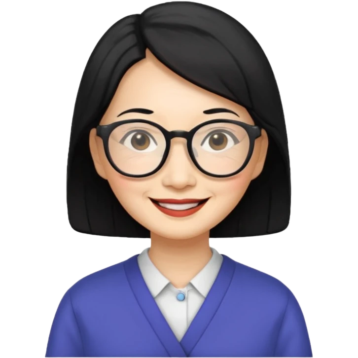 black hair Elder asian woman with glasses emoji