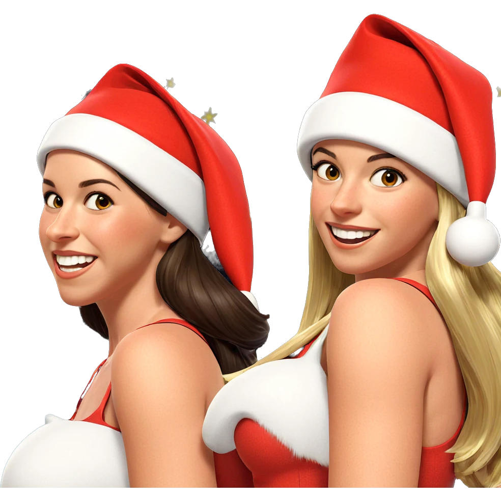 happy girls in santa hats emoji
