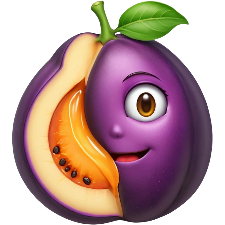 Eggplant stuck inside the crack of a peach wit h juices emoji