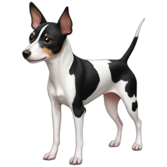 rat terrier colored like a black and white cow standing emoji