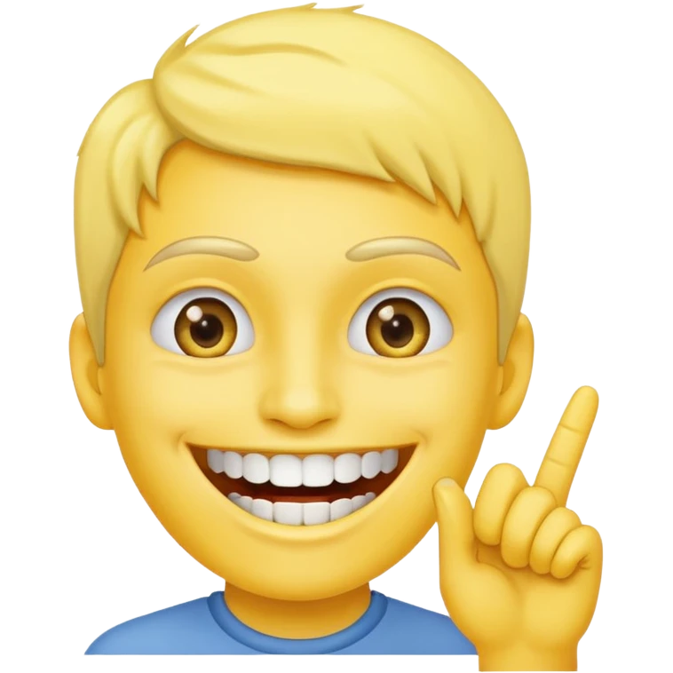 Emoji tête jaune avec un sourire et le doigt à moitié devant les dents  emoji