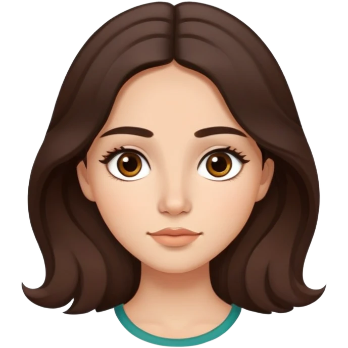 mexican girl who is slightly on the whiter side with brown almond shaped eyes with dark slightly wavy long brown hair. slim nose, pretty, long eyelashes, slim face shape and slight blush emoji