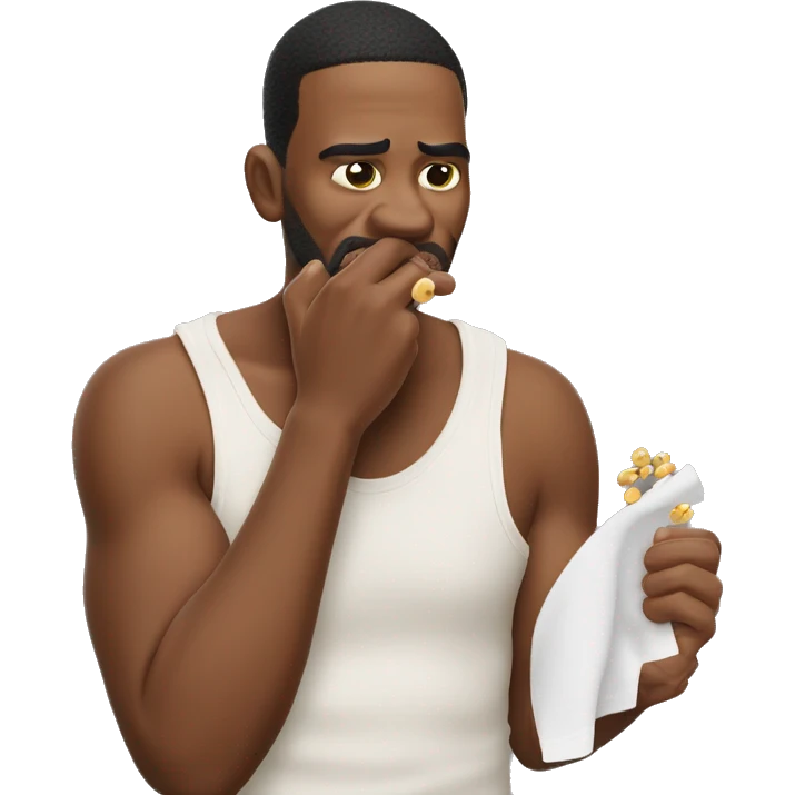 man biting nails on one hand, littles bits of nail flying away from his hand and beads of sweat on his face and flying from his his face emoji