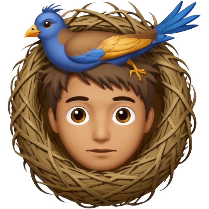 Man who has a birds nest on top of his head for hair emoji