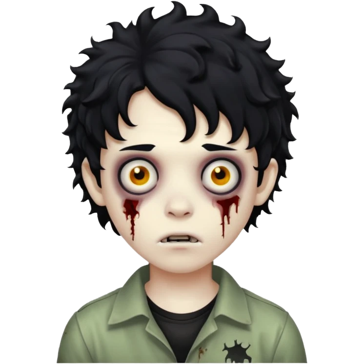 boy zombie with black hair curly emo emoji