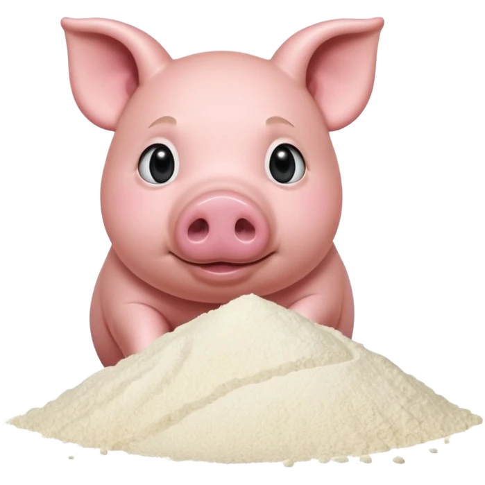 A pig with a dollar bill held to his nose looking down at a small pile of flour  emoji