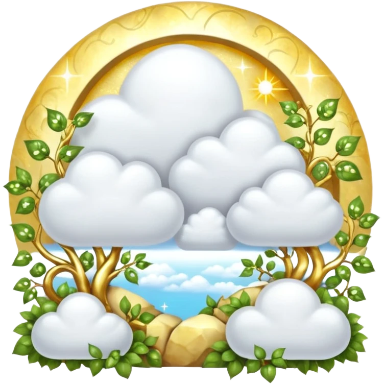 White and glittery gold with marble stones, vines, divine, heavenly, spiritual, pure, glowing, cute clouds, sunshine, sparkly, beautiful, elegant, luxurious, pretty, aesthetic scenery scene picture   emoji