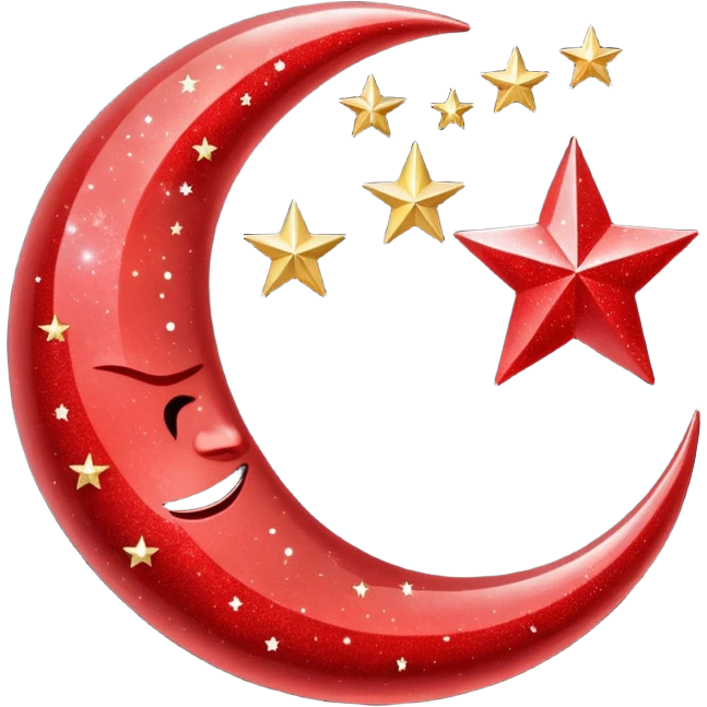 Beautiful sparkly glittery shiny pretty red crescent and stars scenery emoji