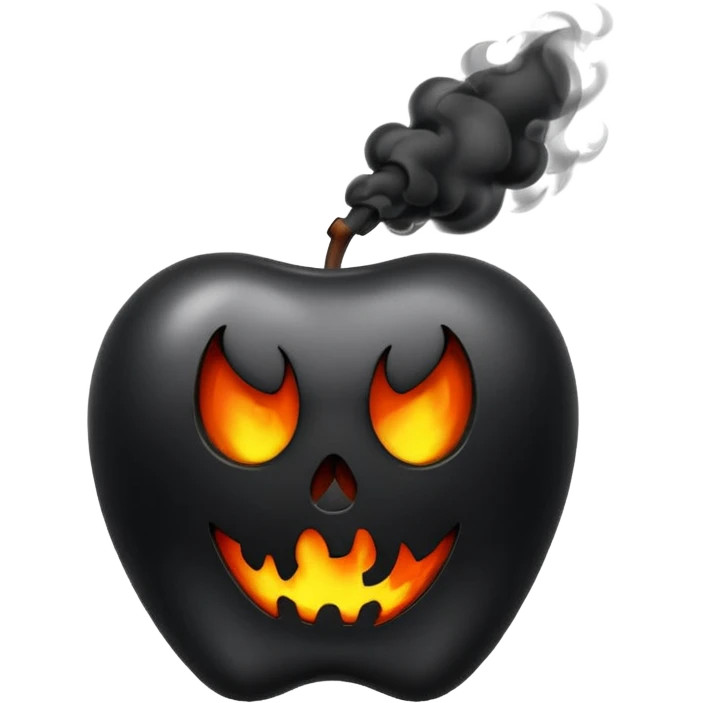 curved apple, black, poisonous, black smoke emitted emoji