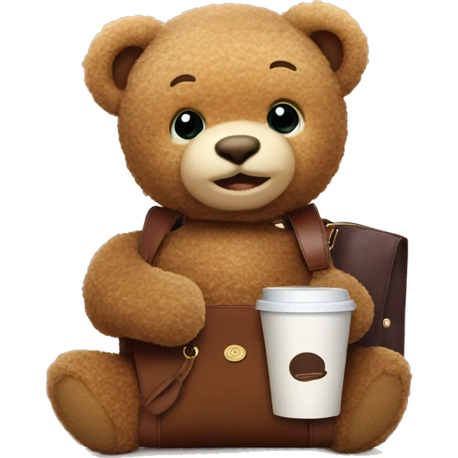 Teddy bear with longchamp bag and coffee emoji