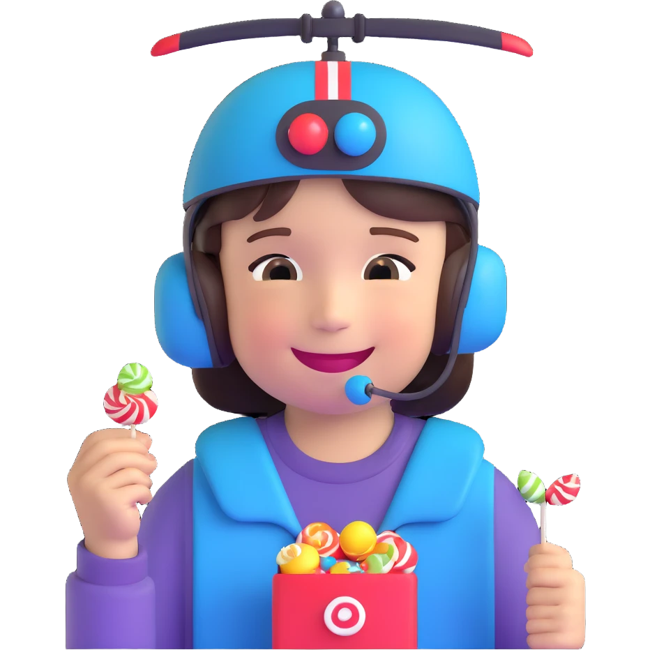 happy kid with helicopter hat eating candy emoji