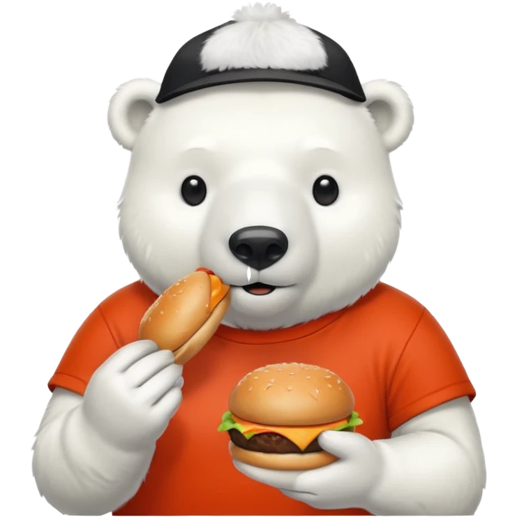 polar bear with burger wearing red orange tshirt emoji