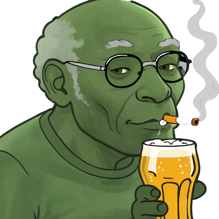 Old black grandpa sitting in a lawn chair drinking a beer and smoking  emoji