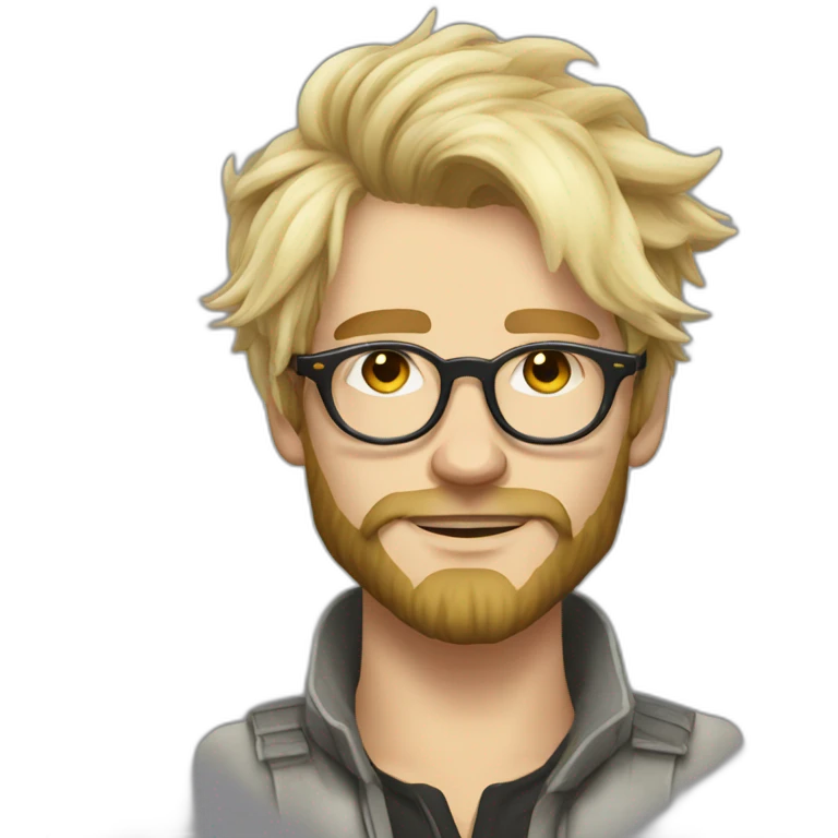 Non binary blond round glasses chaotic beard long hair drink rhum emoji