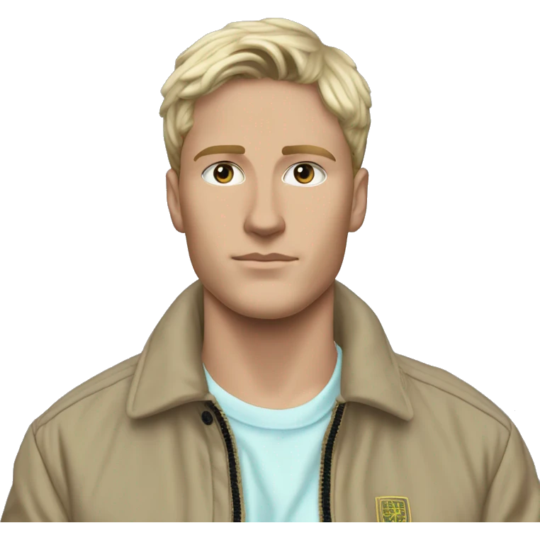 white guy with blonde highlights and brown hair who is fashionable wears stone island jacket and listens to vaporwave emoji