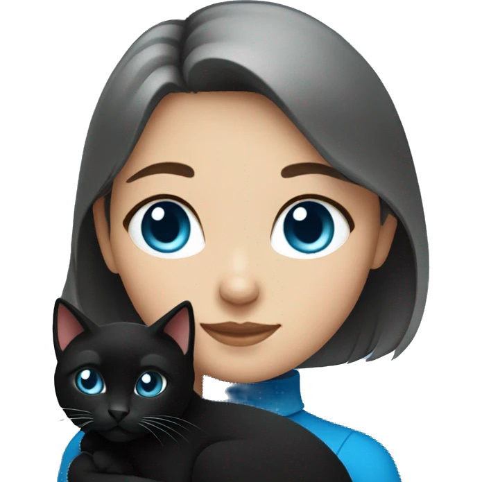 Brunette girl with BLUE eyes cuddling black cat emoji